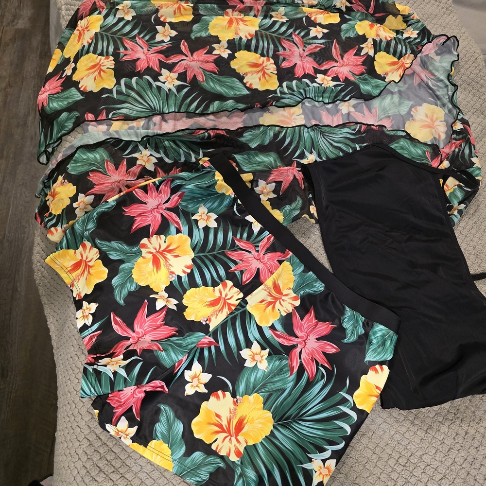 Floral Print Swim Cover-Up Set